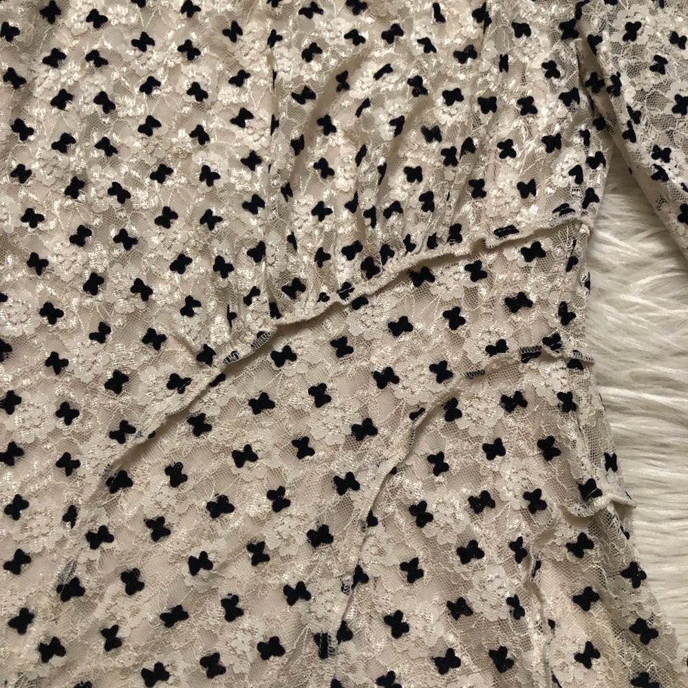 Free People Sheer Delight Polka Dots Bow Mesh Open Back Black Cream Mini size S - Picture 6 of 15
